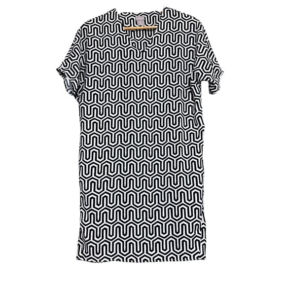 Chicos Dress Women 0 US Small Black Cream Geometric Boxy Comfort - Picture 1 of 4